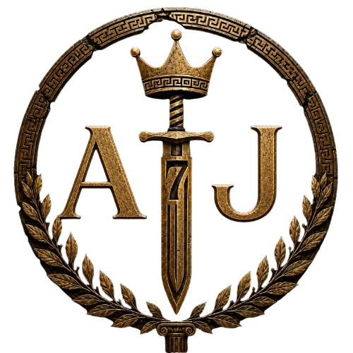 AJ7 Logo A Greek themed logo with the emblem formed around the elements AJ7